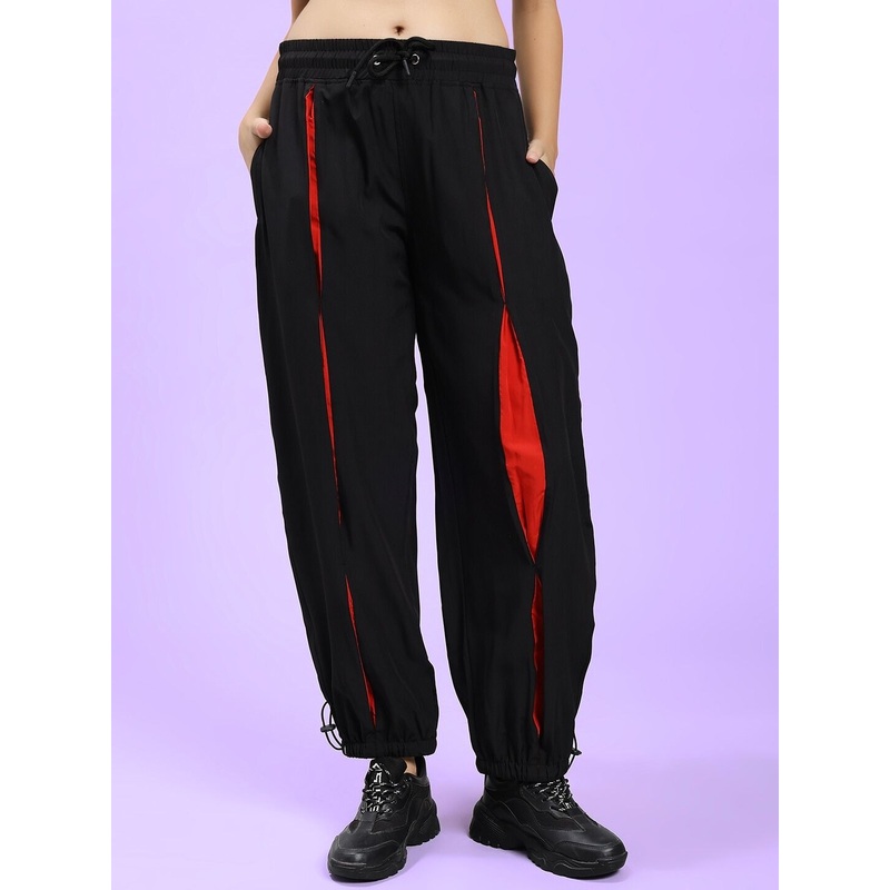WOMEN UNISON RELAXED-FIT JOGGERS BLACK RED XS