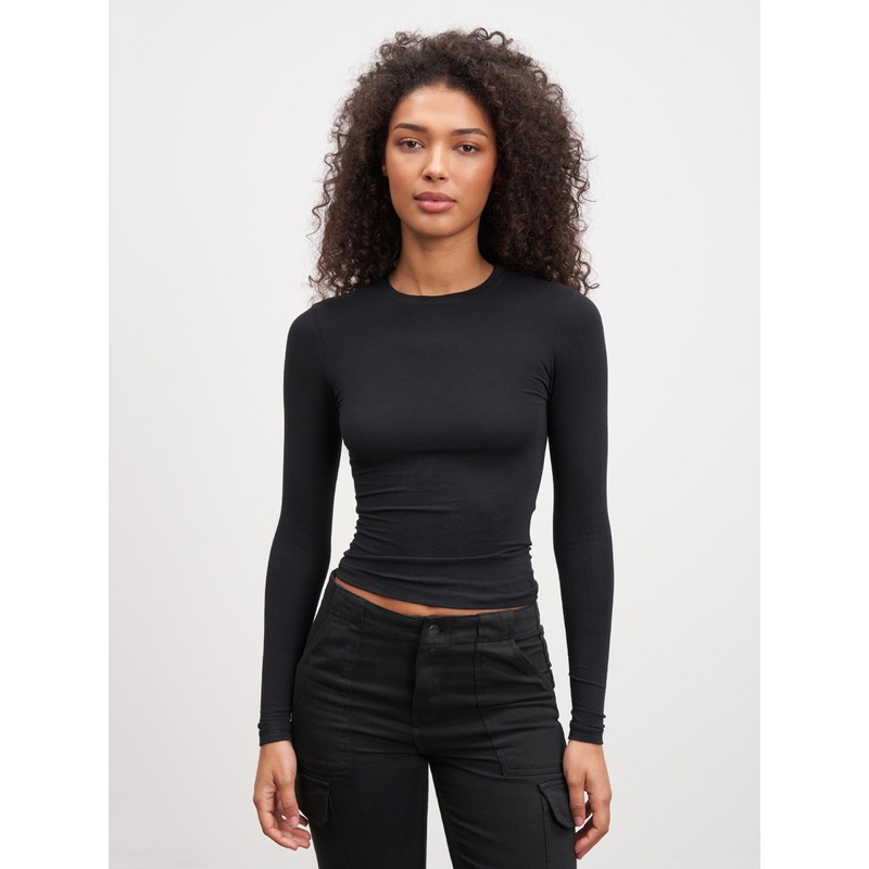 Womens Cotton Jersey Long Sleeve T-Shirt in Black XXS (4) Black Jersey