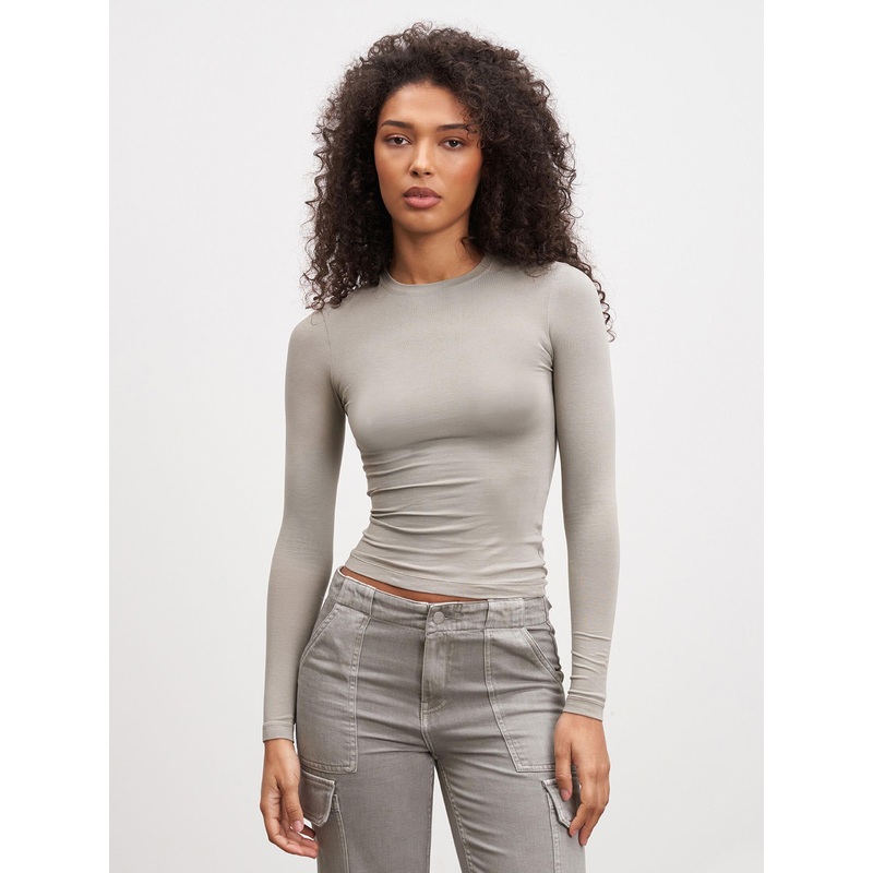 Womens Cotton Jersey Long Sleeve T-Shirt in Stone XXS (4) Stone Jersey