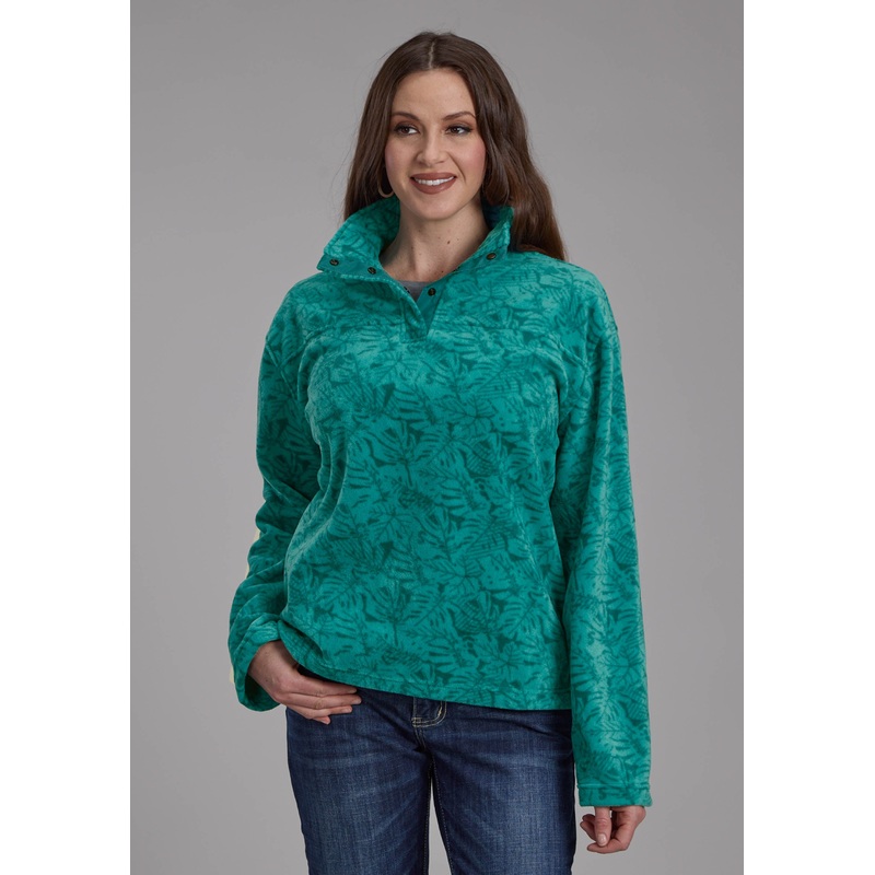 Womens Jade Tropical Print Fleece Snap Jacket XS