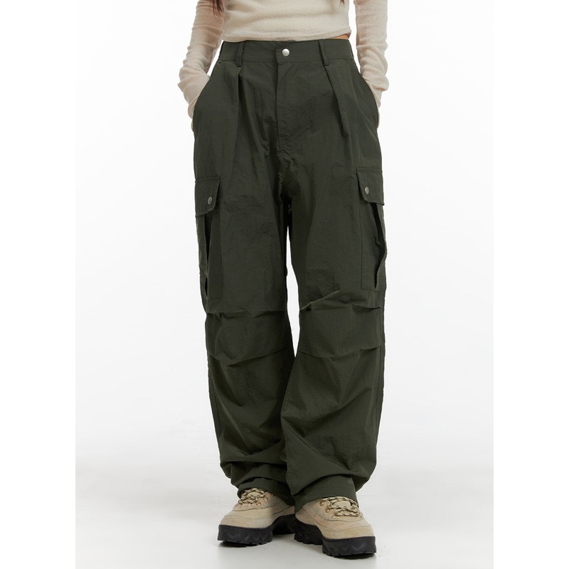 Cargo Wide Leg Trousers (UNISEX) CM411 Dark green S