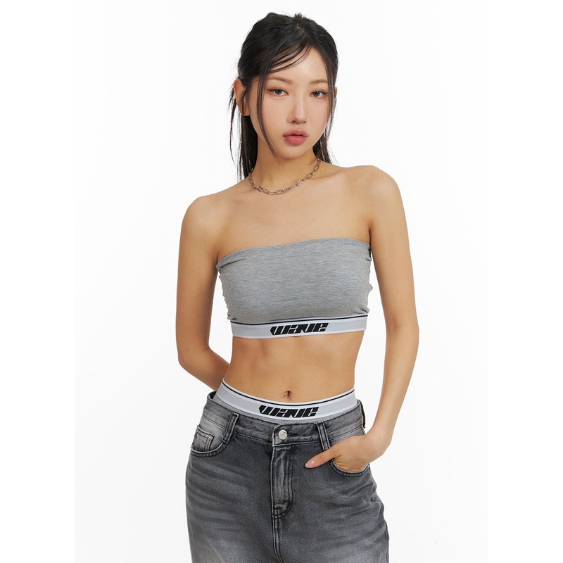 Contrasting Banding Tube Top CM411 Gray S/M