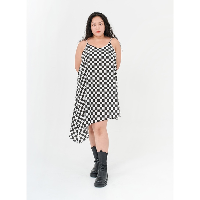 Plus Checked Sleeveless Dress IG09 Light purple L