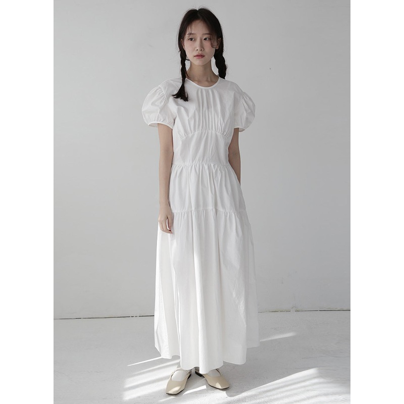 Puff Sleeve Dress with Ribbon Back Black