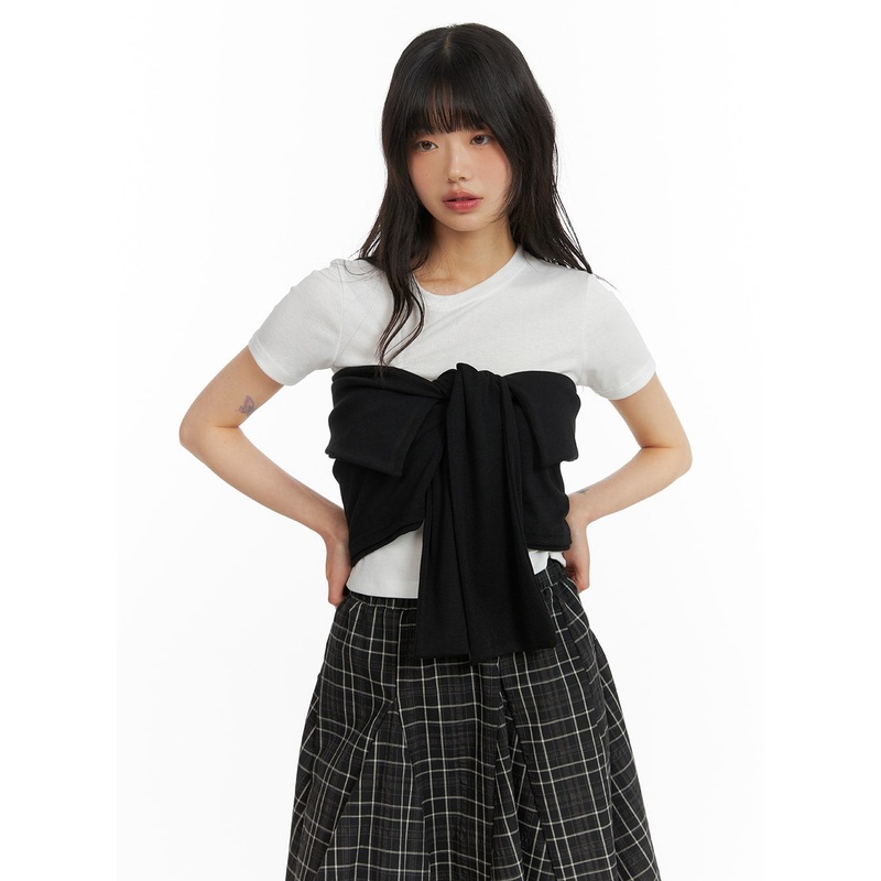 Solid Tie Front Tube Top CM413 Black S/M