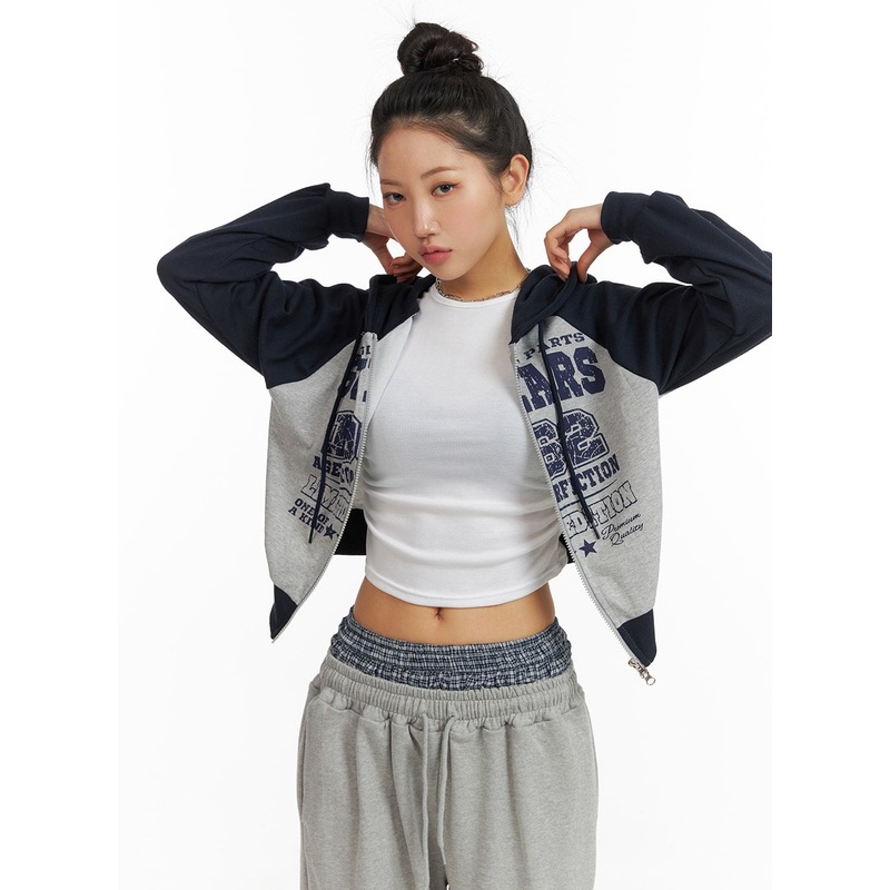 Sporty Chic Varsity Hoodie Jacket CM408 Dark blue S/M