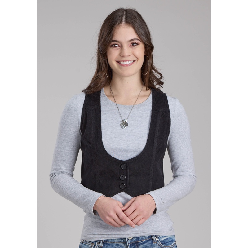 Womens Cotton Corduroy Mini Button Vest XS