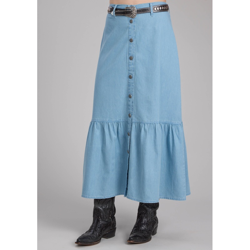Womens Cotton Denim Skirt Skirt Button Dress XS