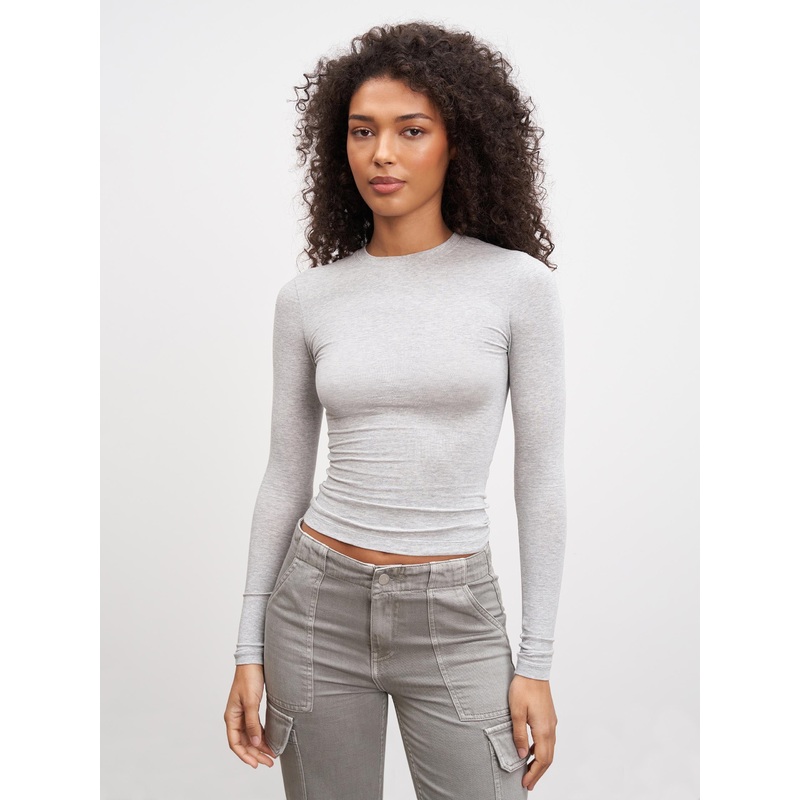 Womens Cotton Jersey Long Sleeve T-Shirt in Marl Grey XXS (4) Marl Grey Jersey