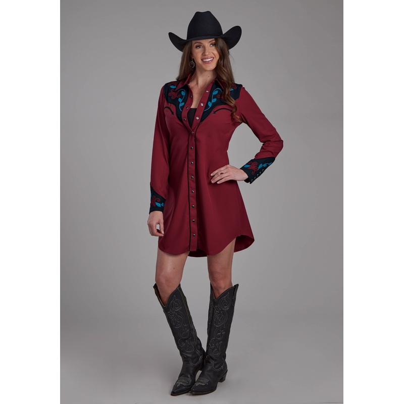 Womens Poly Spandex Twill Dress Long Sleeve Dress Snap Dress XS