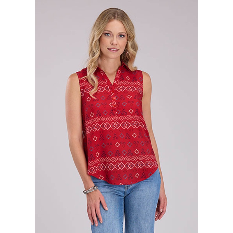 Womens Rwb Aztec Blouse Sleeveless Button Western Shirt XS