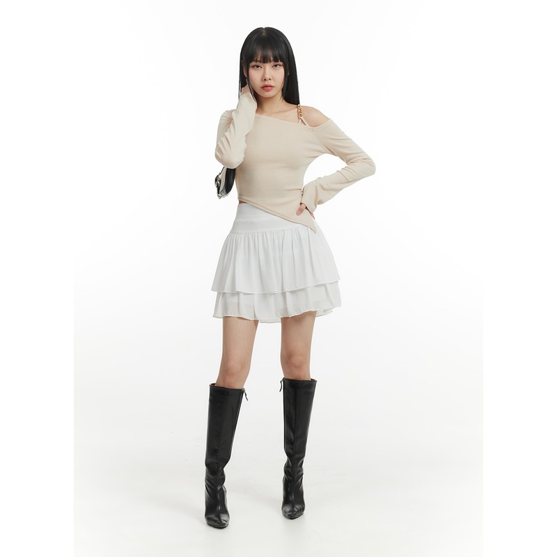 Chiffon Ruffled Mini Skirt IM406 White S/M