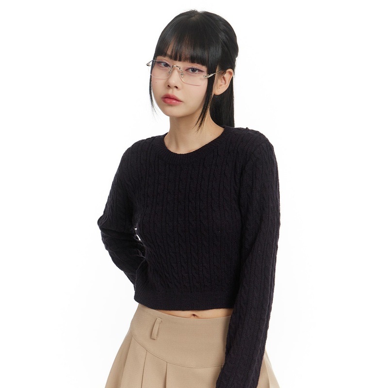 Cozy Cable Knit Sweater IM406 Dark blue S/M