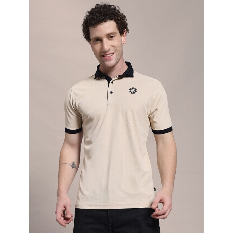 EDGE POLO REGULAR FIT T-SHIRT BEIGE BLACK XS