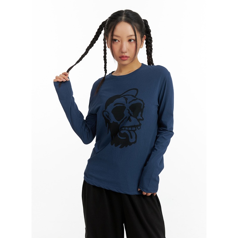 Graphic Long Sleeve Top IM405 Blue S/M