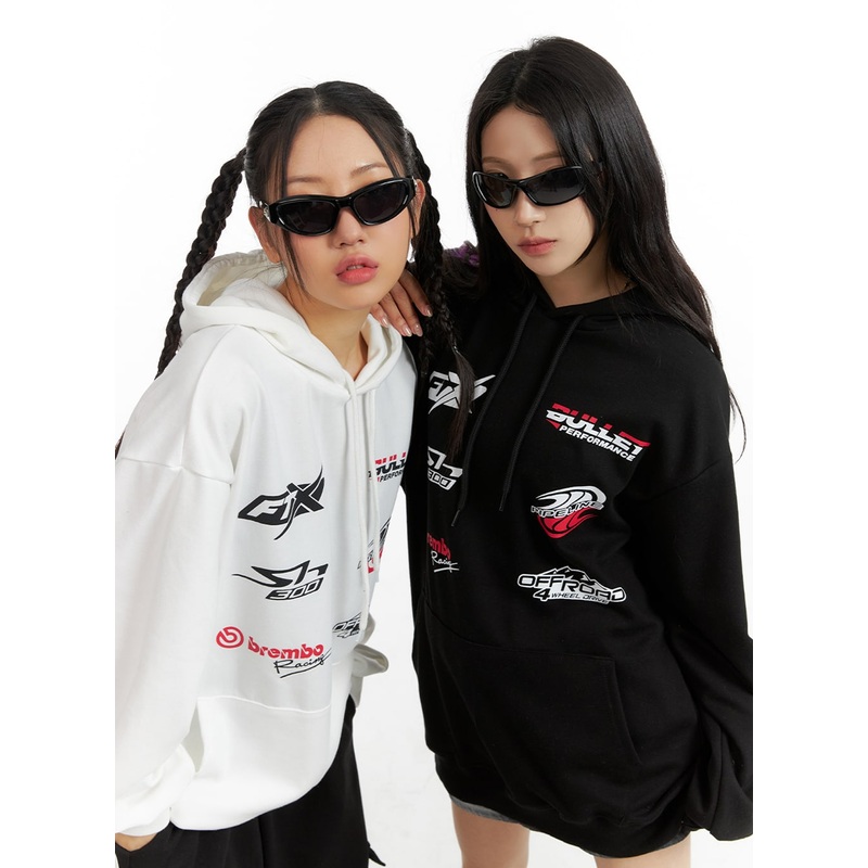 Graphic Oversized Hoodie IM405 Black M/L