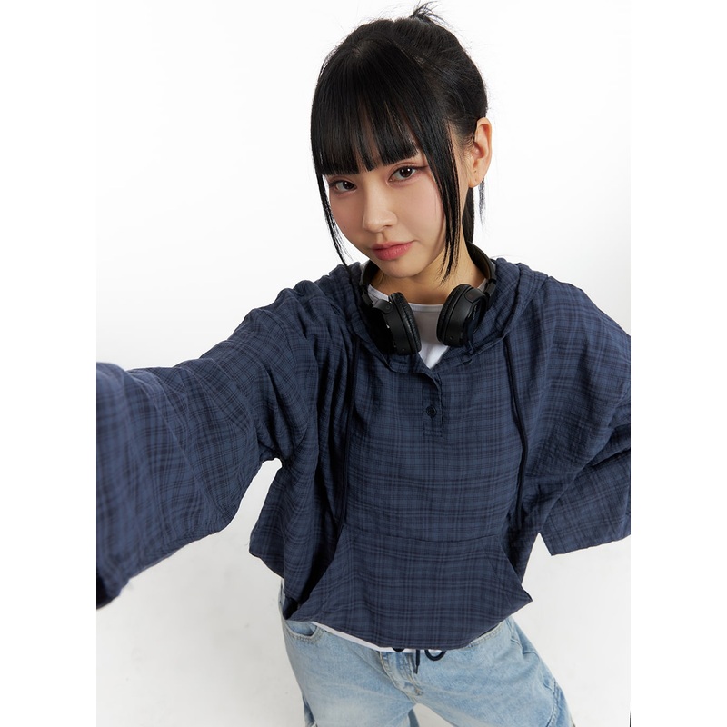 Plaid Pocket Hoodie CM407 Dark blue S/M