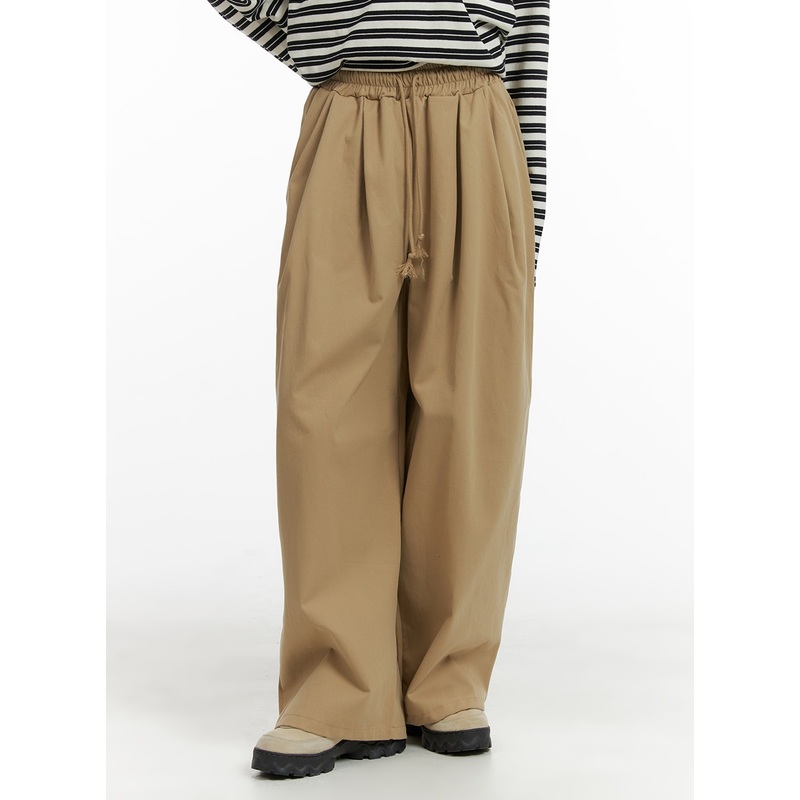 Solid Elastic Waist Trousers CM406 Beige S/M