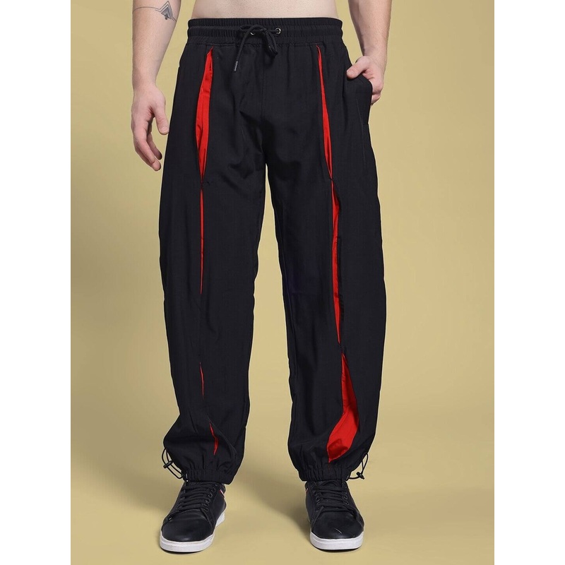 UNISON RELAXED-FIT JOGGERS BLACK RED XS