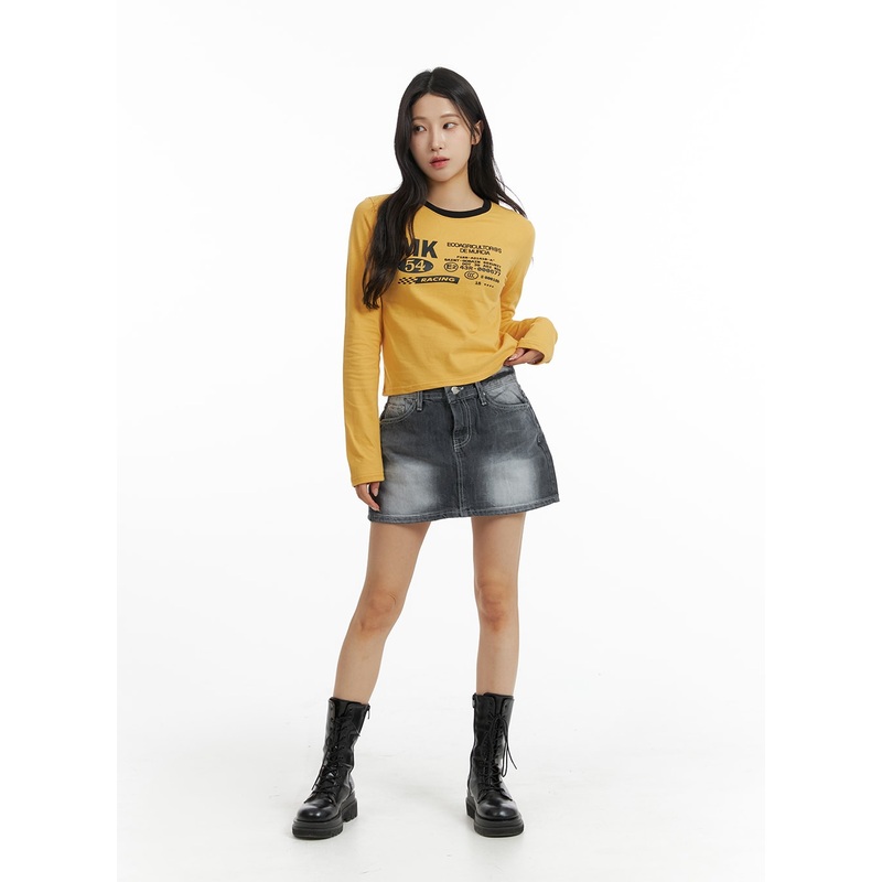 Washed Low Rise Mini Denim Skirt IM405 Black S