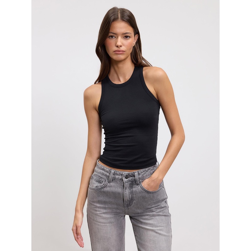 Womens Cotton Jersey Racer Vest in Black XXS (4) Black Jersey