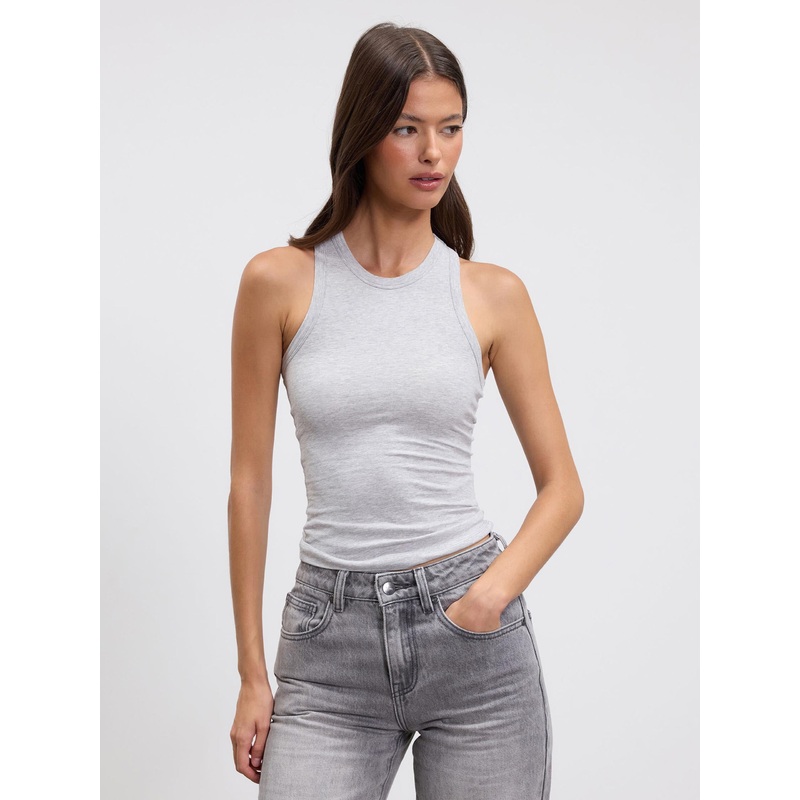 Womens Cotton Jersey Racer Vest in Marl Grey XXS (4) Marl Grey Jersey