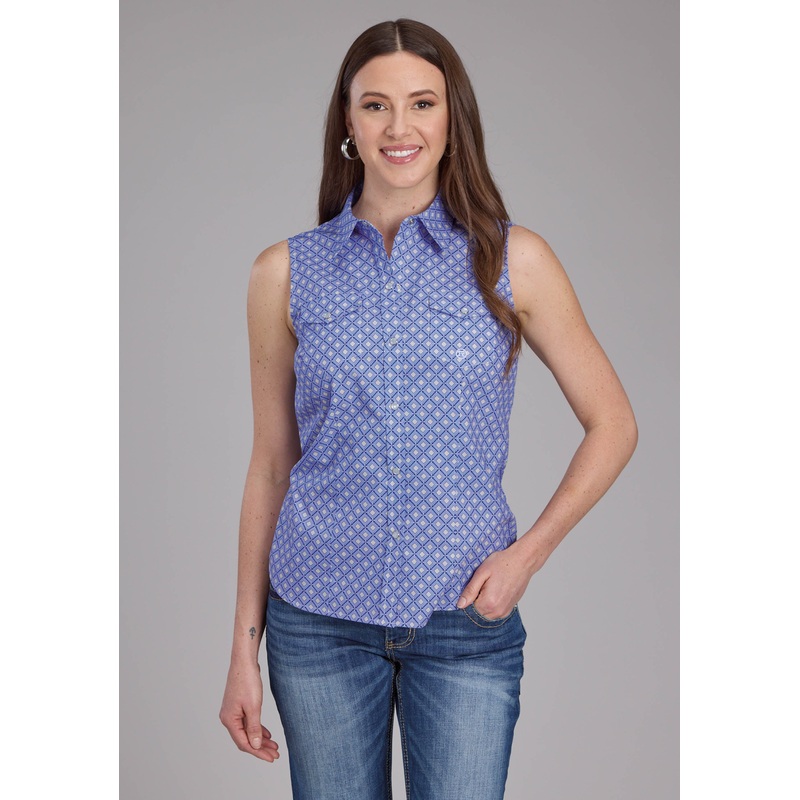 Womens Periwinkle Foulard Sleeveless Snap Western Shirt XS