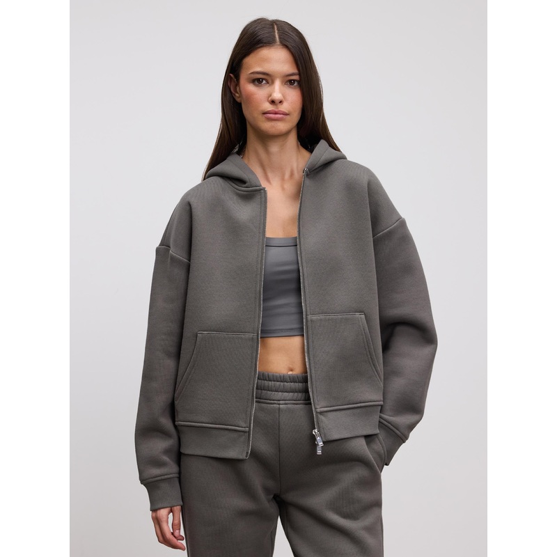 Womens Relaxed Zip Hoodie in Grey XXS (4) Grey Relaxed