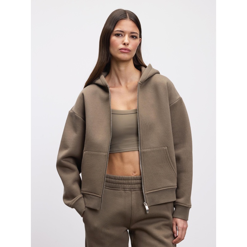 Womens Relaxed Zip Hoodie in Taupe XXS (4) Taupe Relaxed