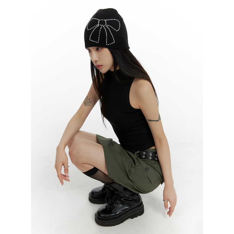 Half-Neck Sleeveless Crop Top CF428 Black S/M