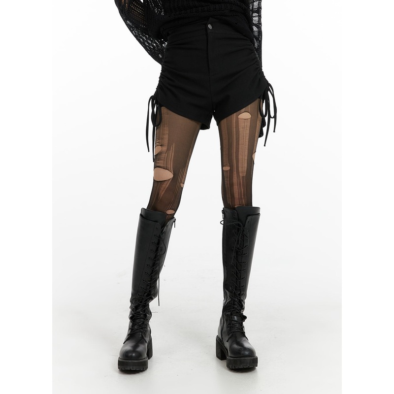 High Waist Shirring Slim-Fit Shorts CF428 Black S