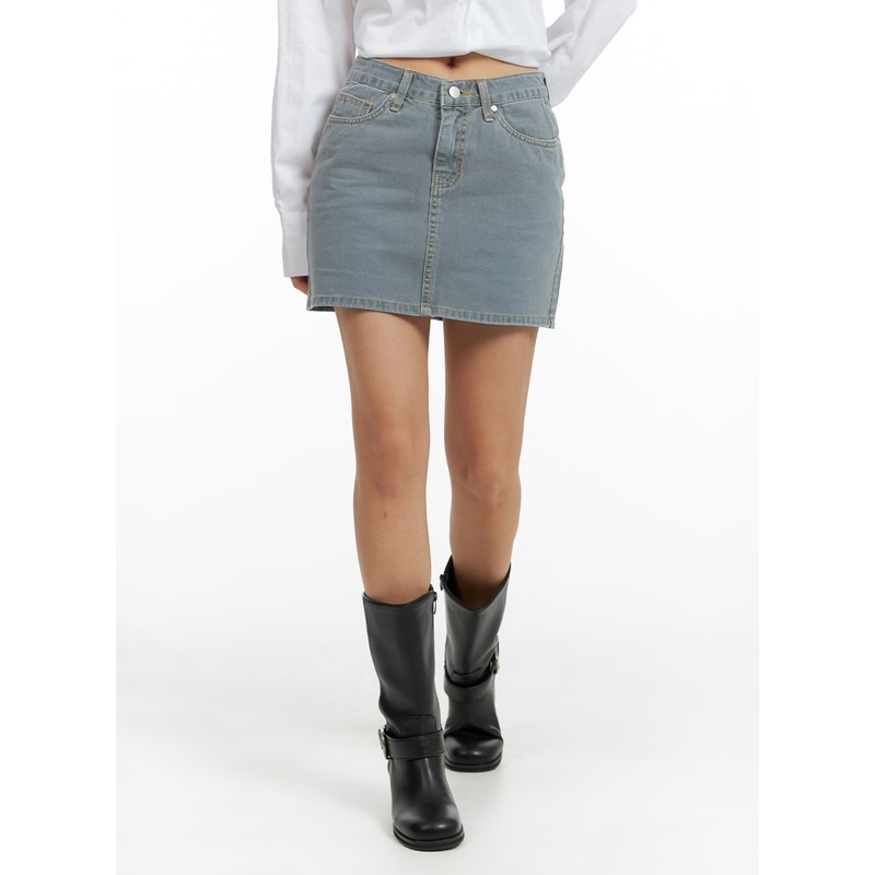 Light Washed Denim Mini Skirt CF427 Blue S