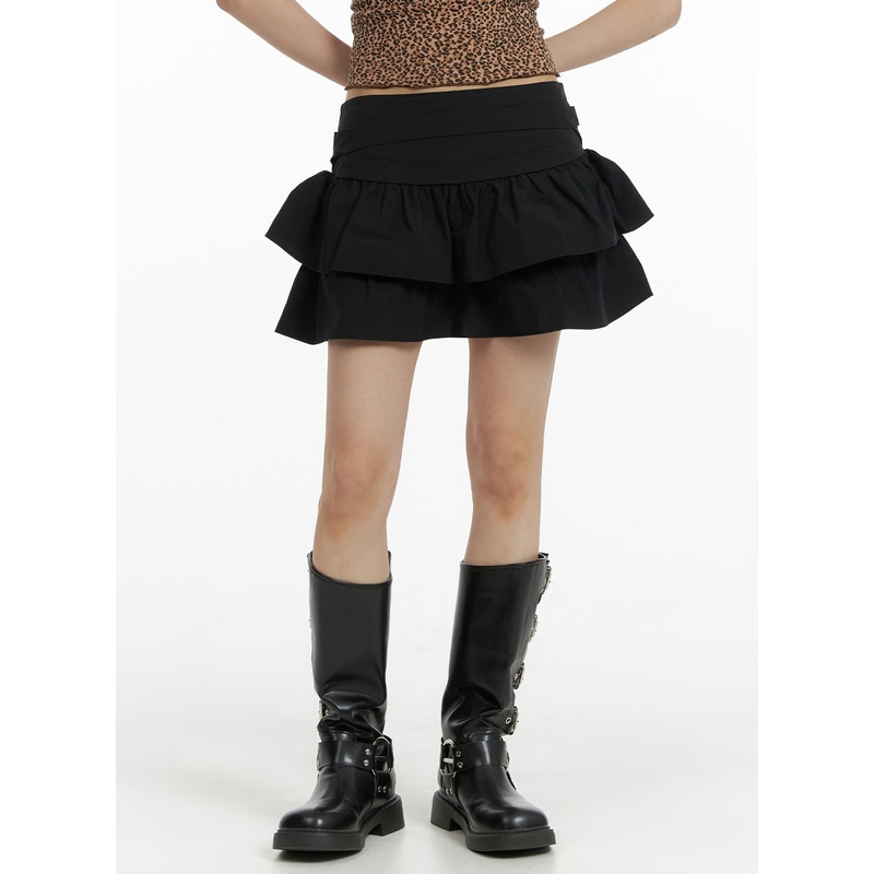 Low-Rise Frill Mini Skirt CF429 Black S