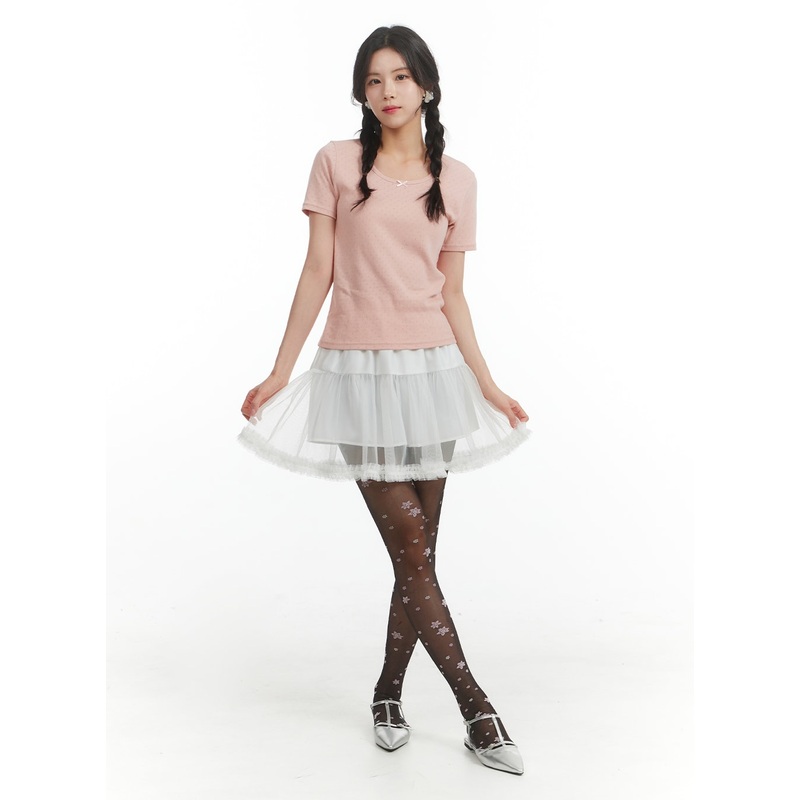 Ruffle Chiffon Layered Mini Skirt OM404 White S/M