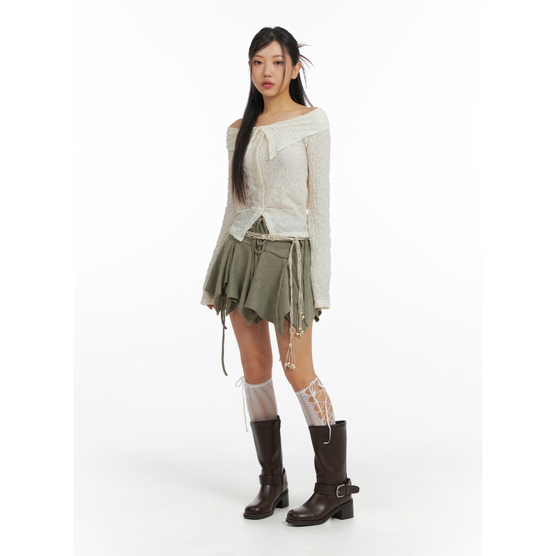 Shirred Hem Bowknot Mini Skirt CF426 Dark green S/M