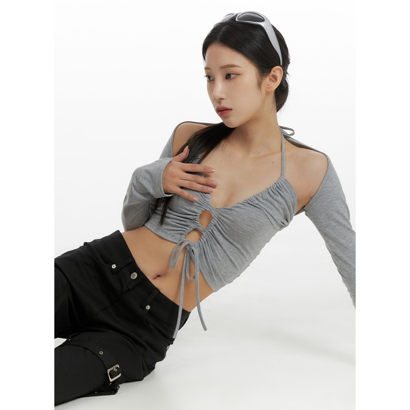 Slim Fit Long Sleeve Bolero Top CF429 Gray S/M