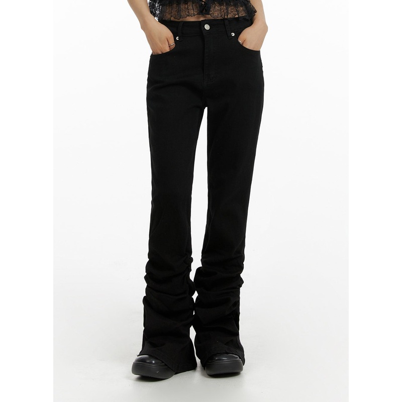 Slim Fit Shirred Bootcut Pants CF429 Black S