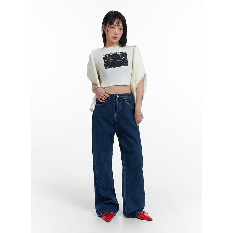 Straight Fit Blue Jeans IF423 Blue S