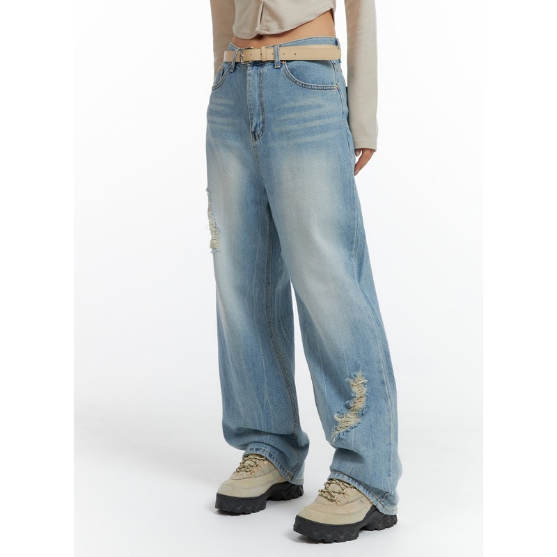 Distressed Wide-leg Jeans CF419 Light blue S