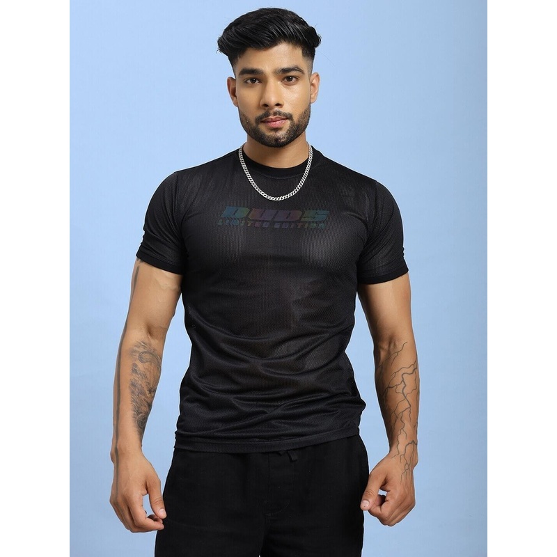HOLO BLACK MESH REGULAR FIT T-SHIRT BLACK XS