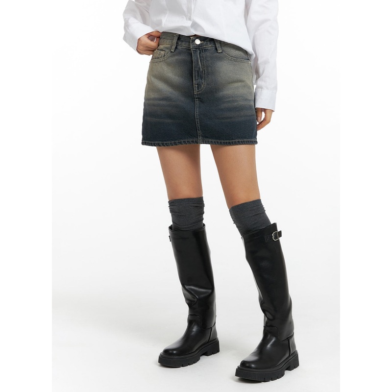 Ombre Washed Denim Mini Skirt CF416 Dark blue S