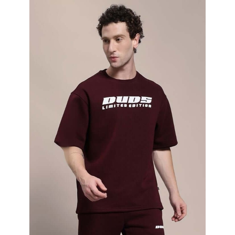SKODA FLEECE OVERSIZED T-SHIRT MAROON XS