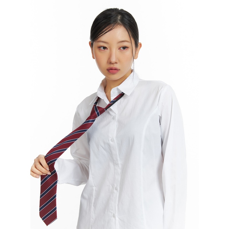 Stripe Neck Tie IF421 Dark red One Size