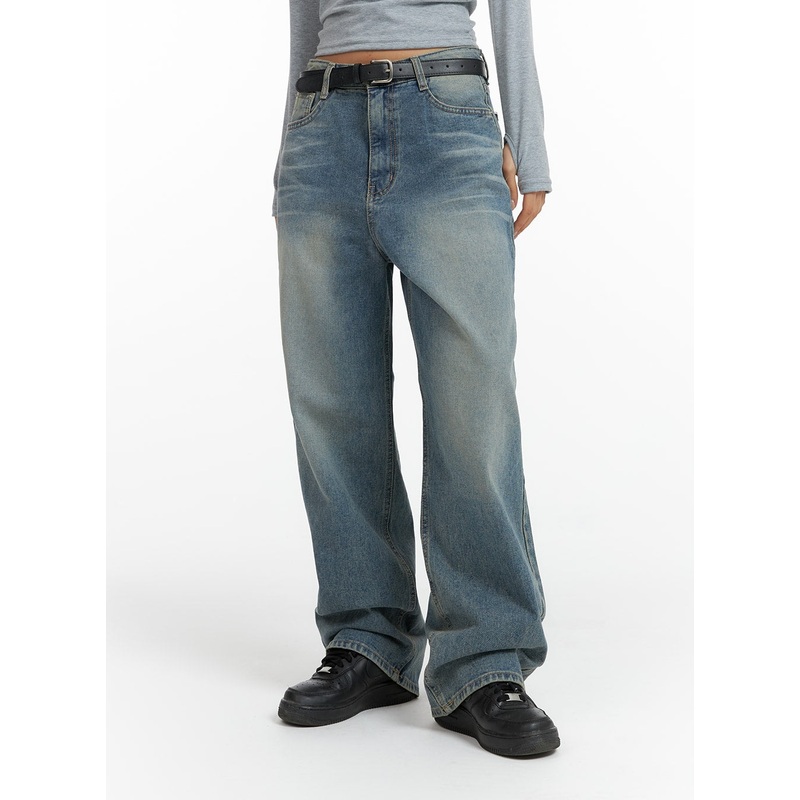 Washed Denim Wide-Leg Jeans CF419 Blue S