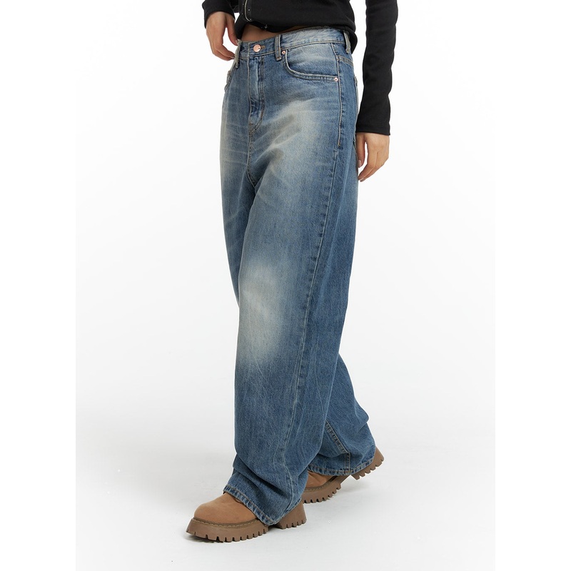 Wide Washed Denim Jeans CF419 Blue S