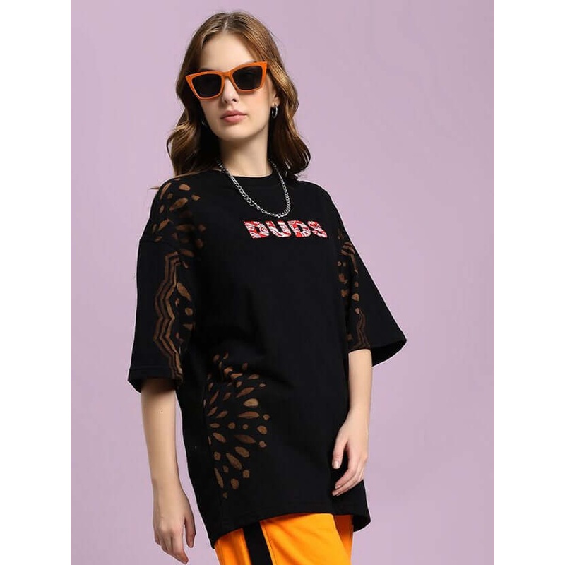 WOMEN SHADOW SWIRL TIE-DYE T-SHIRT BLACK XS