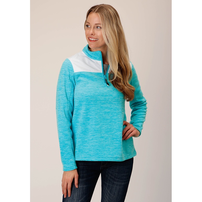 Womens Hthr Turquoise Micro Fleece Pullover XS