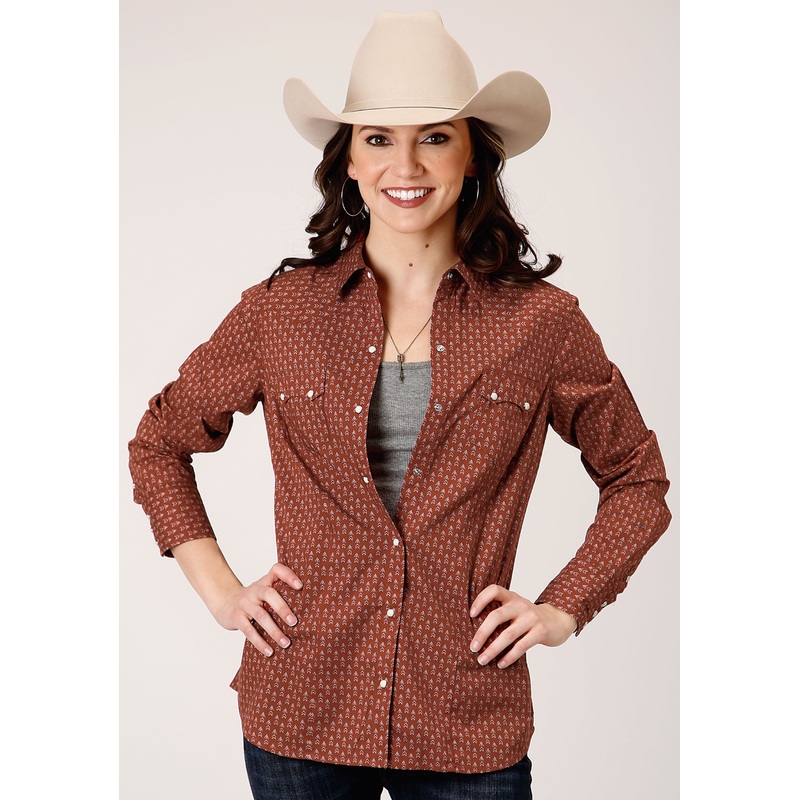 Womens Long Sleeve Snap Arrow Geo Western Shirt XS