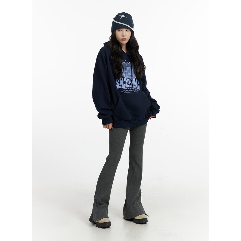 Buttoned Bootcut Slim Sweat Pants CF415 Dark gray S/M