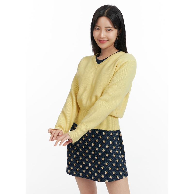 Cozy V-Neck Sweater OF416 Yellow S/M
